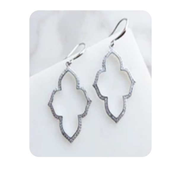 Silver Rhinestone Geometric Dangle Earrings - Picture 3 of 5